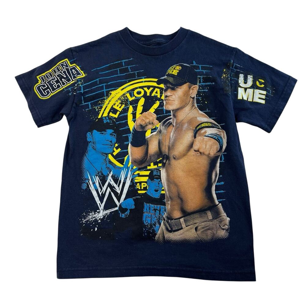 WWE John Cena Youth L 10/12 T-Shirt‎ AOP Graphic Navy Blue Wrestling U Dont C Me